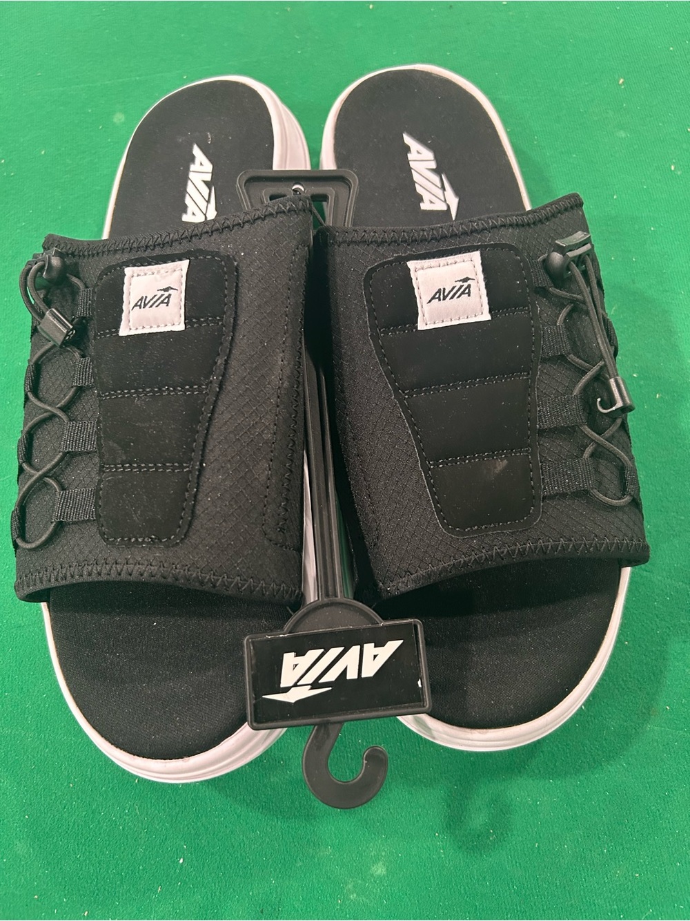 Avia Black Slide Sandals with White Trim - Kids